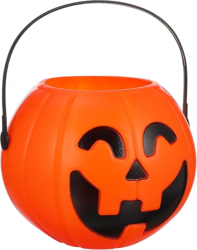 Vista 9 de Cubo de calabaza de Halloween portátil para dulces con asa, decoración creativa de calabaza para el hogar y fiesta, 6.3 pulgadas