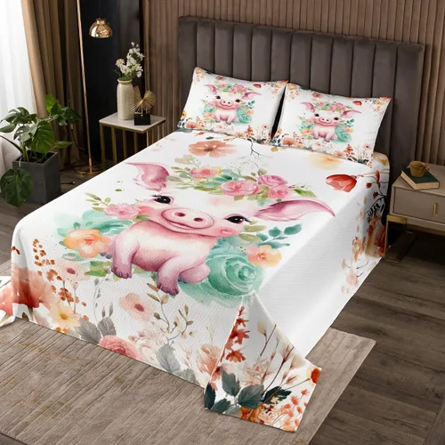 Vista 5 de Erosebridal Juego de colcha con diseño de gato y gatito, juego de colcha con temática de animales, juego de ropa de cama floral de flores coloridas