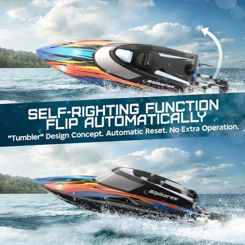 Vista 3 de ALPHAREV Barco RC - R308 32+ KPH - Barco de control remoto rápido para piscina y lago con maleta portátil, barcos RC de carreras de 2.4 GHz