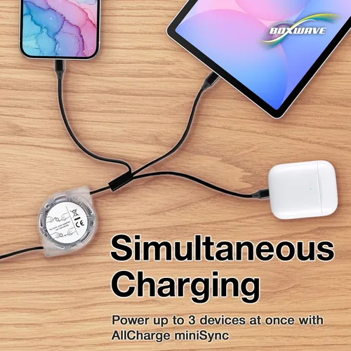 Vista 5 de BoxWave Cable Compatible with Chuwi HiPad Plus - AllCharge miniSync, Retractable, Portable USB Cable - Jet Black