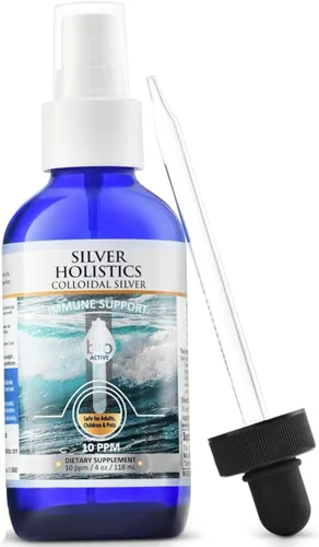 Vista 2 de Silver Holistics - Paquete de líquido de plata coloidal – Incluye botella de vidrio de 4 onzas y solución de repuesto de vidrio de 16 onzas