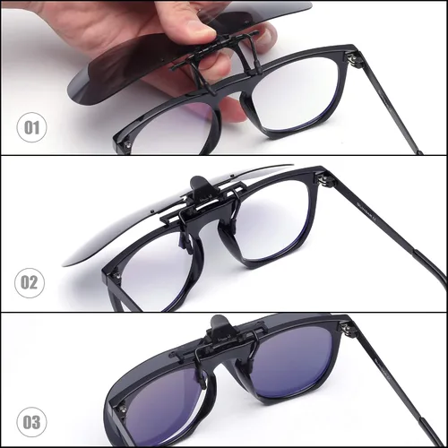 Vista 5 de JM Lentes de sol polarizados con clip sin marco, abatibles, de una pieza, para gafas graduadas
