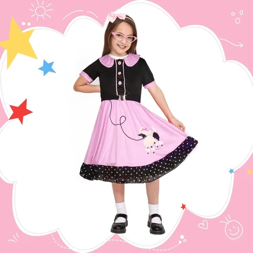Vista 3 de FAYBOX Falda de caniche de los años 50, conjunto de accesorios para disfraz de Halloween de los años 50 para niñas, hija, faldas de calcetín hop