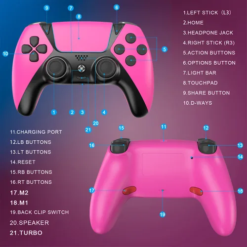 Vista 2 de Wireless Controller Compatible with PS4 Controller,Wiv77 Ymir Pink Pa4 Controller Remote Works for Playstation 4