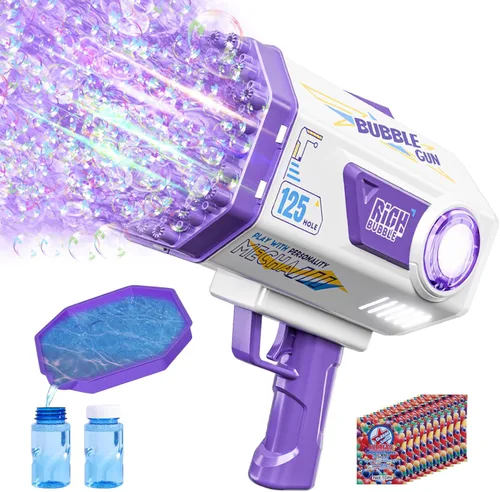 Vista 10 de Máquina Bazuca de Pistola de Burbujas con Solución - Lanzador de 69 Agujeros para Juguete de Verano al Aire Libre, Recuerdos de Fiesta - Máquina Azul