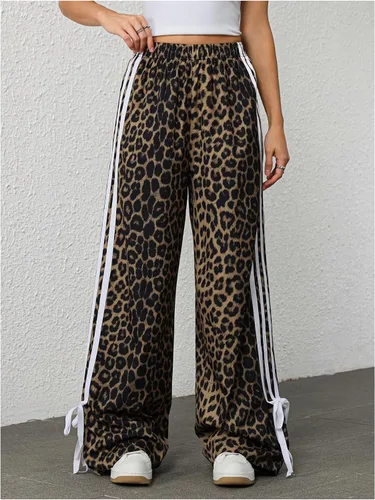 Vista 4 de Floerns Pantalones de pierna ancha con estampado de leopardo a rayas Y2K Marrón oscuro