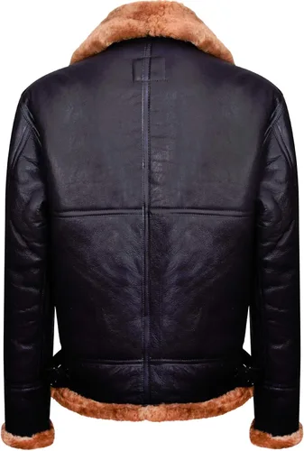 Vista 3 de Aviador marrón jengibre B3 Real Shearling piel de oveja Bomber Flying Jacket