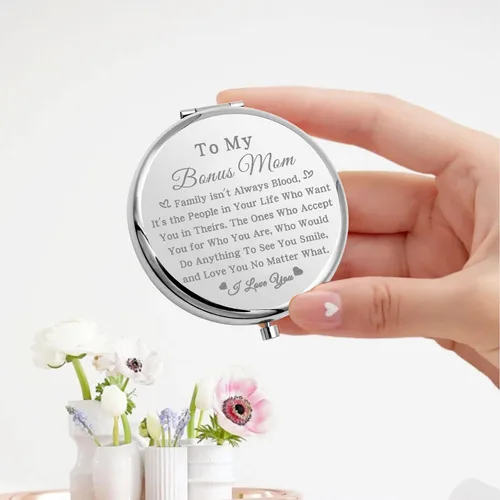 Vista 3 de bobauna Espejo de bolsillo para mamá, regalo para madre madrastra, regalo para la familia Isn't Always Blood Bonus Mom Espejo de maquillaje