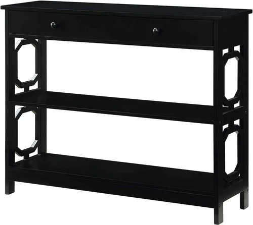 Vista 7 de Convenience Concepts Mesa consola Omega con 1 cajón, parte superior de madera flotante/marco blanco Tapa de madera flotante/marco blanco