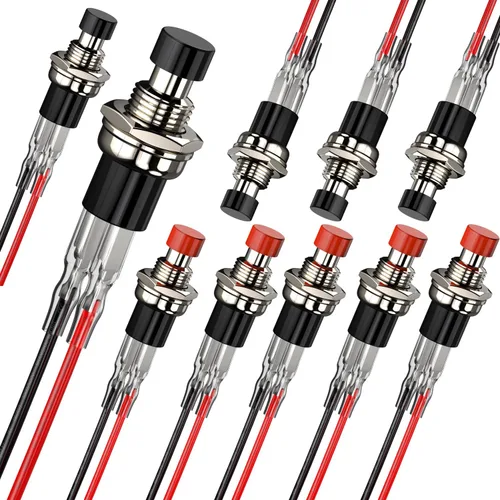 Vista 9 de Interruptor de botón momentáneo, 1A 250V AC SPST Mini interruptores de botón con cable normal cerrado (NC) tapa negra - 10 piezas