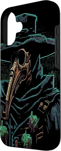 Vista 2 de iPhone 16 Pixelated 16 Bit Digitized Plague Doctor Retro Vintage Pixel Case