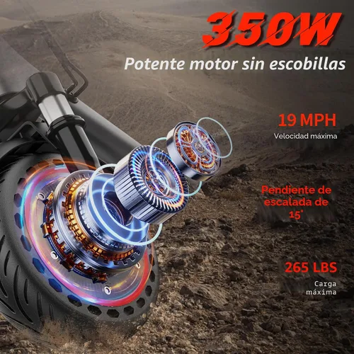 Vista 3 de WERHY Scooter eléctrico, motor potente de 350 W/500 W y neumático de 8.5 Rojo-Negro