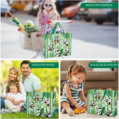 Vista 6 de NymphFable Panda - Bolsas de compras, paquete de 5 bolsas reutilizables