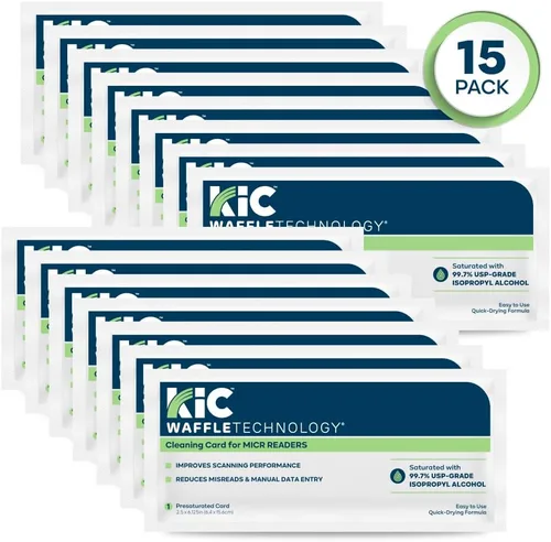 Vista 2 de KICTeam - Tarjetas de limpieza Waffletechnology para lectores de cheques MICR (15 tarjetas), presaturadas con solución de secado rápido, fabricadas