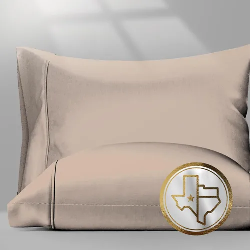 Vista 13 de TEXAS LINEN CO. Juego de 2 fundas de almohada 100% de algodón egipcio, tamaño estándar/Queen, fundas de almohada de lujo de alta serie color beige