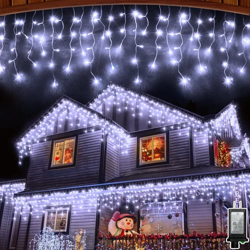 Vista 19 de Luces de Navidad de carámbano para exteriores, 60 pies, 612 luces LED con 136 gotas, 12 modos, regulable, temporizador y resistente al agua, 29 V