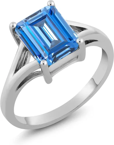 Vista 55 de Gem Stone King Anillo de compromiso solitario con diseño clásico de vástago dividido para mujer, plata de ley 925, piedra natal de piedra preciosa