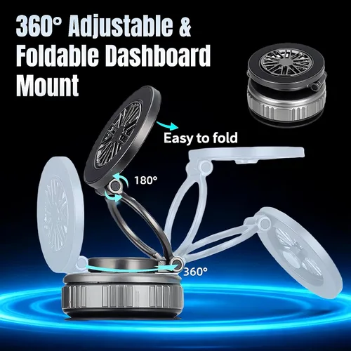 Vista 4 de Soporte magnético para teléfono de coche con ventosa fuerte 360° ajustable plegable soporte de teléfono portátil para tu coche/gimnasio/espejo