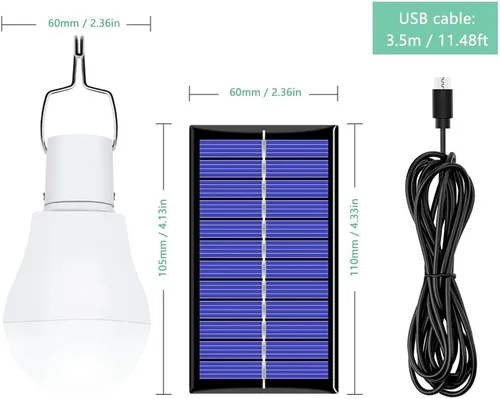 Vista 2 de Bombilla solar 130LM portátil con energía solar LED con carga USB para acampar hogar pesca de emergencia