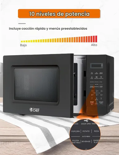Vista 3 de Microondas Commercial CHEF de 0.7 pies cúbicos con 10 niveles de potencia, microondas de 700 W con pantalla digital, con cerradura de seguridad