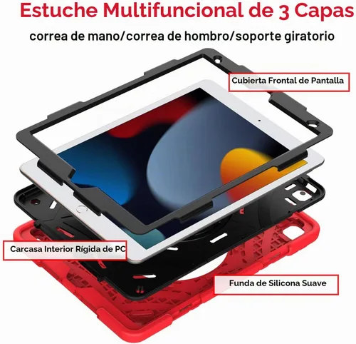 Vista 3 de BMOUO Funda para iPad de 9ª/8ª/7ª generación -10.2 pulgadas 2021/2020/2019 con protector de pantalla, soporte giratorio de 360º correa de mano