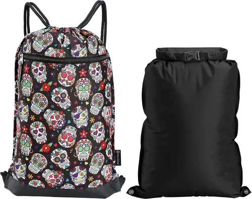 Vista 13 de Skog Å Kust GymSak - Bolsa de cincha con cordón 2 en 1 con bolsa seca impermeable extraíble