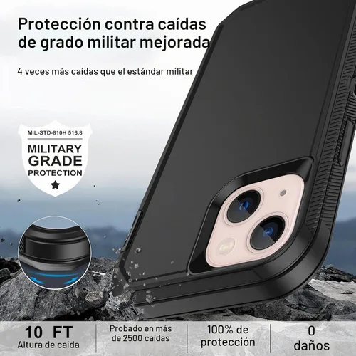 Vista 4 de Funda para iPhone 13 Mini con 2 protectores de pantalla, protección contra caídas a prueba de golpes, cuerpo completo, resistente, 3 capas, militar