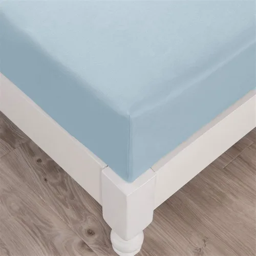 Vista 5 de DaDa Bedding - Lujoso juego de sábanas bajeras de algodón suave, color azul pastel sereno con fundas de almohada a juego, diseño de bolsillo