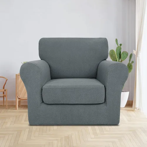Vista 2 de JIVINER 2 piezas, fundas para sillón para sala de estar, fundas elásticas para silla, con 1 funda de cojín de asiento, funda gruesa, ajustable, Gris