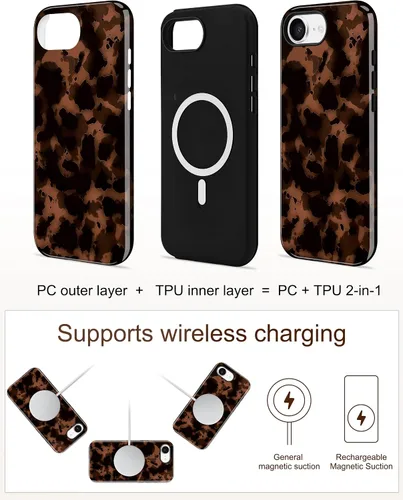 Vista 406 de Jusy Funda compatible con MagSafe con estampado de caparazón de tortuga marrón para iPhone 7/8/SE, cubierta protectora de TPU suave magnética