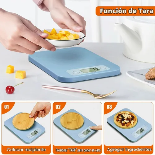 Vista 6 de Báscula digital de alimentos para perder peso, báscula inteligente de alimentos con calculadora nutricional, báscula de cocina para alimentos, Azul