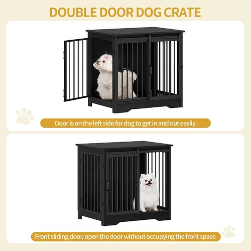 Vista 4 de Hzuaneri Mueble de jaula para perros de 27.2 pulgadas con puerta de granero, perrera resistente para interiores con 2 puertas, mesa auxiliar jaula