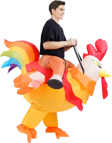 Vista 3 de Disfraz inflable de pollo para adultos, traje de gallo inflable para Halloween, divertido disfraz de animal para hombres y mujeres