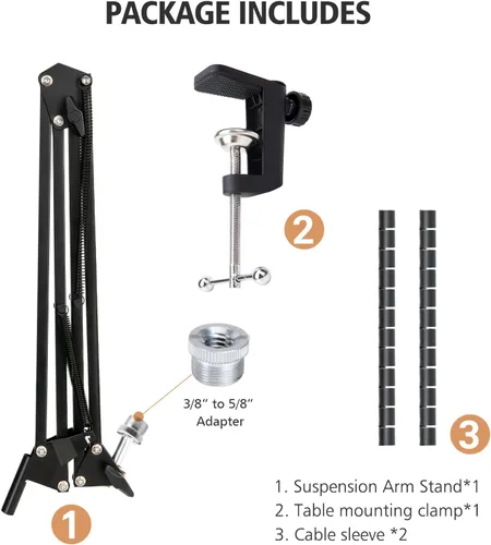 Vista 4 de SUNMON Brazo de Boom - Brazo de Boom de Micrófono de Tijeras de Metal con Adaptador de 3/8'' a 5/8'', Soporte de Micrófono K688 con Funda para Cable