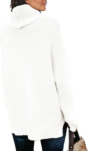 Vista 2 de PrinStory Womens Sweater Turtle Neck Chunky Knit Pullover Sweaters Casual Long Sleeve Tops with Side Slit
