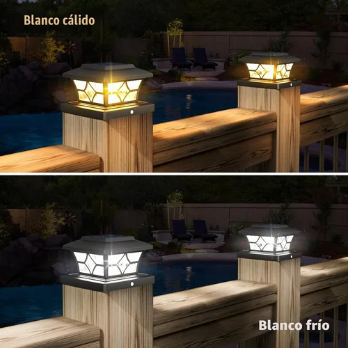Vista 3 de VOLISUN Luces Solares para Postes de Exteriores, Luces Solares para Postes de Valla 4x4 Vinilo/Madera, Luz Solar Negra Impermeable para Poste