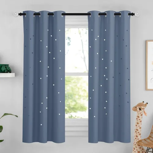 Vista 21 de NICETOWN - Cortinas de oscurecimiento de habitación con estrellas en rosa bebé, de 45 pulgadas de largo para dormitorio de niñas, cortinas