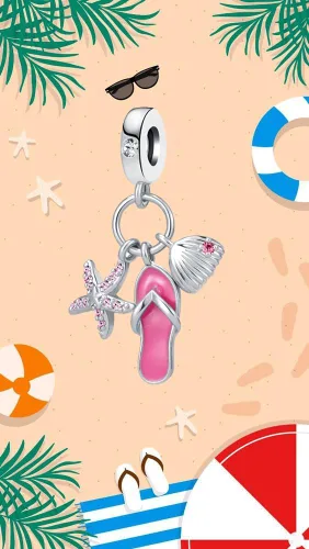Vista 6 de Abalorio colgante de tortuga con diseño de estrella de mar y concha de mar para niñas y mujeres