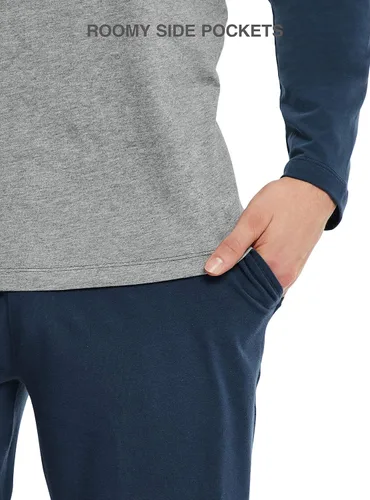 Vista 4 de Pijama de manga raglán de algodón para hombre, parte superior e inferior de la pijama, juego para sala de estar