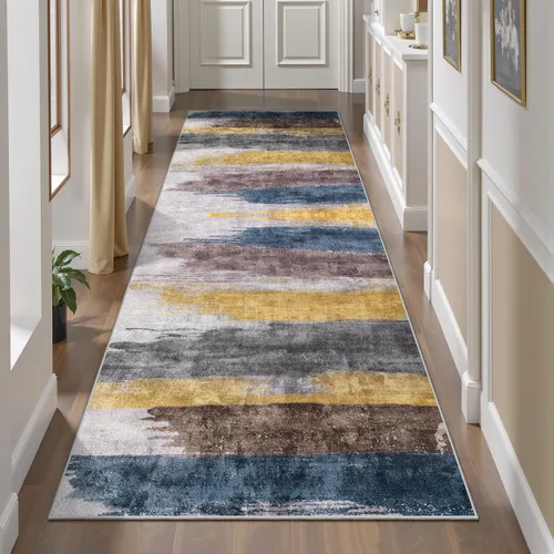 Vista 48 de Ciicool Alfombra moderna abstracta de 2 x 3 pulgadas, lavable, pequeña, antideslizante, de pelo bajo, alfombra de entrada plegable para cocina