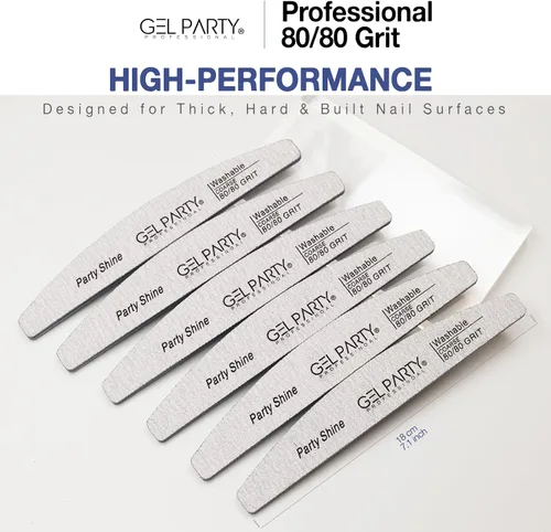 Vista 23 de GELPARTY - Limas de uñas profesionales de grano 80/80 cuadradas, paquete de 12 tablas de esmeril lavables de doble cara, grano extra grueso