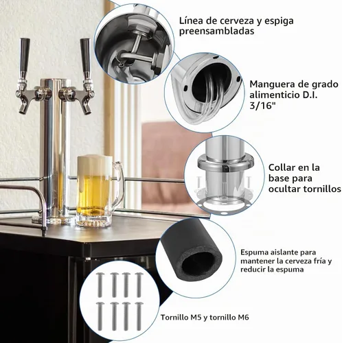 Vista 3 de MRbrew Torre de cerveza de doble grifo, torre Kegerator SS de 3 pulgadas y grifo de cierre automático de núcleo inoxidable, torre de barril