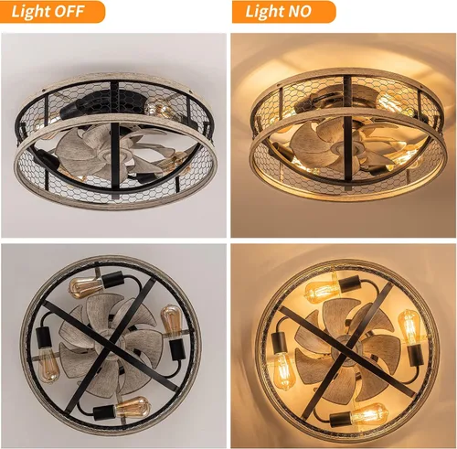Vista 5 de WWM 20'' Flush Mount Caged Ceiling Fan with Light, Low Profile Farmhouse Ceiling Fans with Remote, 3 Speeds,Reversible Motor Fan for Small Space,Fan