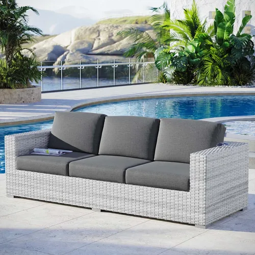 Vista 19 de Modway Convene - Otomana rectangular de mimbre para patio al aire libre, color gris claro