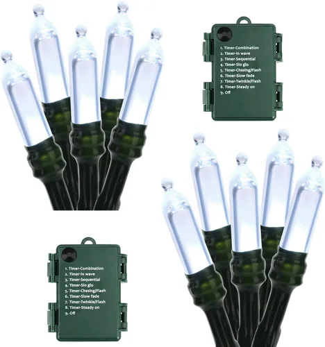 Vista 14 de BrizLabs Luces de Navidad multicolor, paquete de 2 tiras de 50 luces LED de Navidad de 17.94 pies, luz de árbol de Navidad con batería