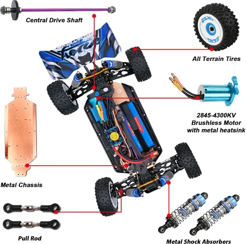 Vista 4 de CKYSCHN WLtoys 124017(V2) Coche RC Rápido, 1/12 Coches RC Sin Escobillas, Coches RC Hobby Todoterreno 4x4 a 75km/h para Adultos, Coche RC de Control