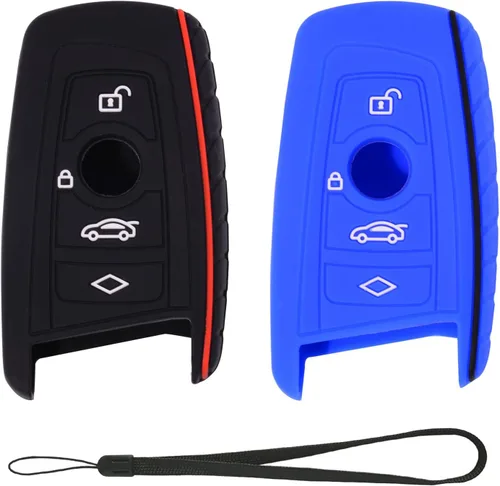 Vista 10 de Funda protectora de silicona compatible con BMW Trapezoid Style Key FOB – 3 botones y correa para la muñeca – Comprueba la configuración