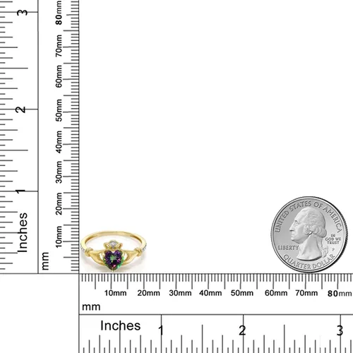 Vista 13 de Gem Stone King Anillo de compromiso claddagh celta irlandés de oro amarillo de 10 quilates con piedra preciosa en forma de corazón de 0.236 in