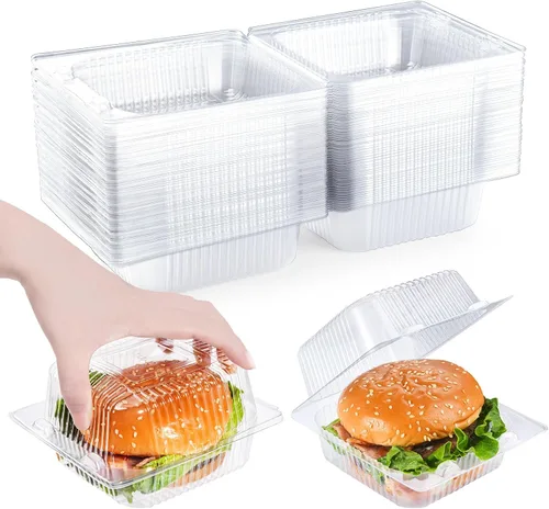 Vista 8 de Paquete de 100 Contenedores de Alimentos Tipo Almeja Transparentes, Contenedores Desechables de Plástico con Bisagra para Llevar con Tapas