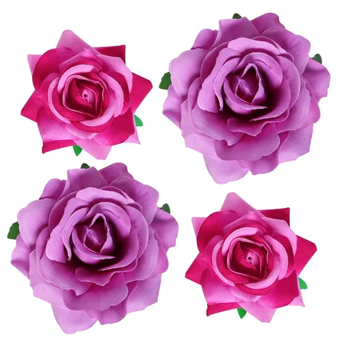 Vista 8 de Topbuti Pinza para el pelo de rosa, 4 piezas de tela, pinzas para el cabello mexicano, tocados para mujer, niña, boda, fiesta, día de la madre Negro